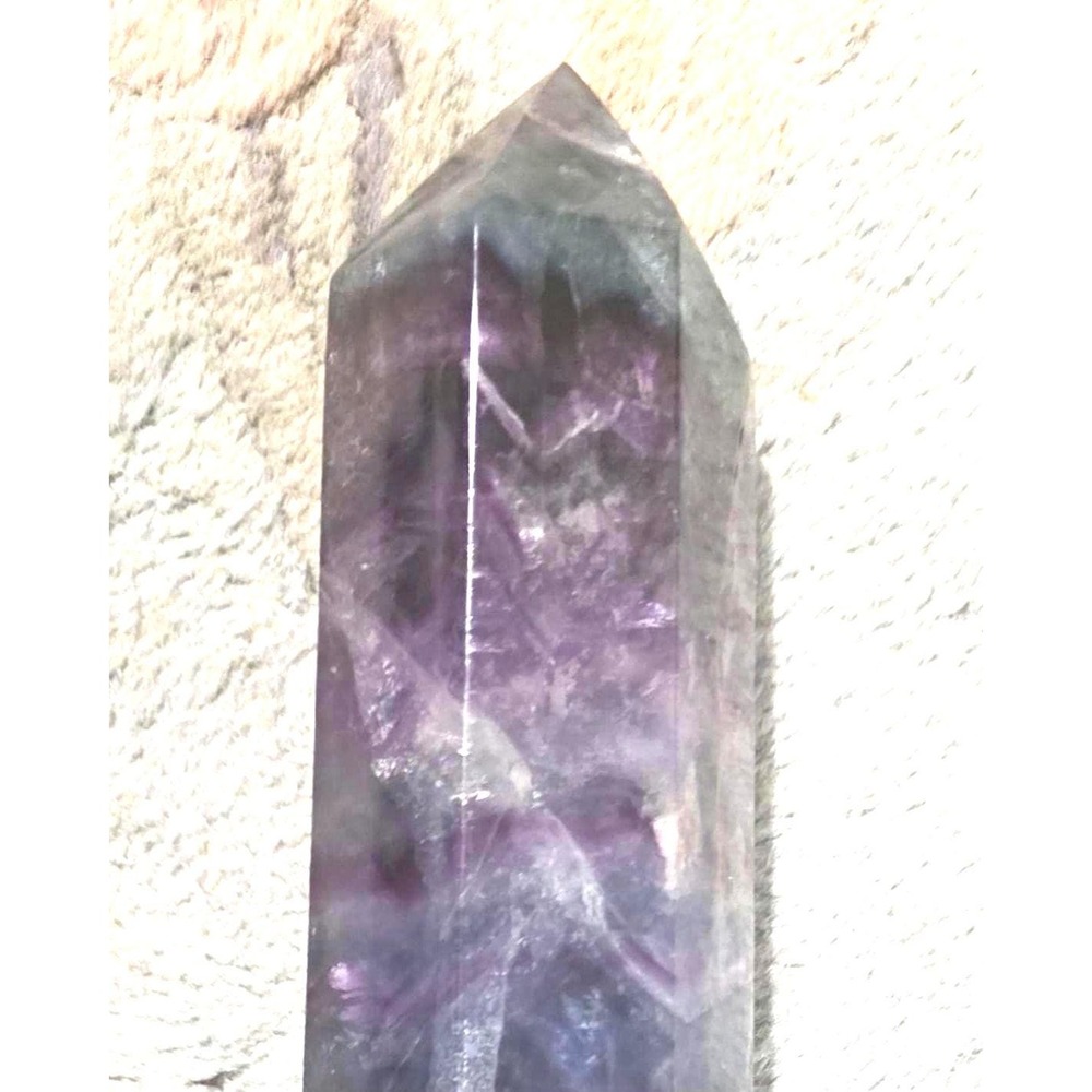 Multicolor Fluorite Tower, Carved Crystal, Blue Purple Green Hues